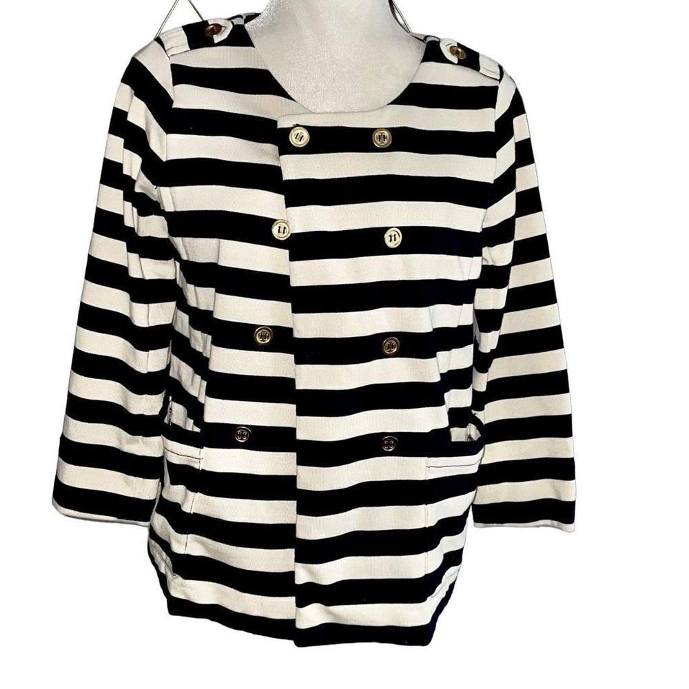 J. Crew Factory Black and White Striped Double-Breasted Blazer